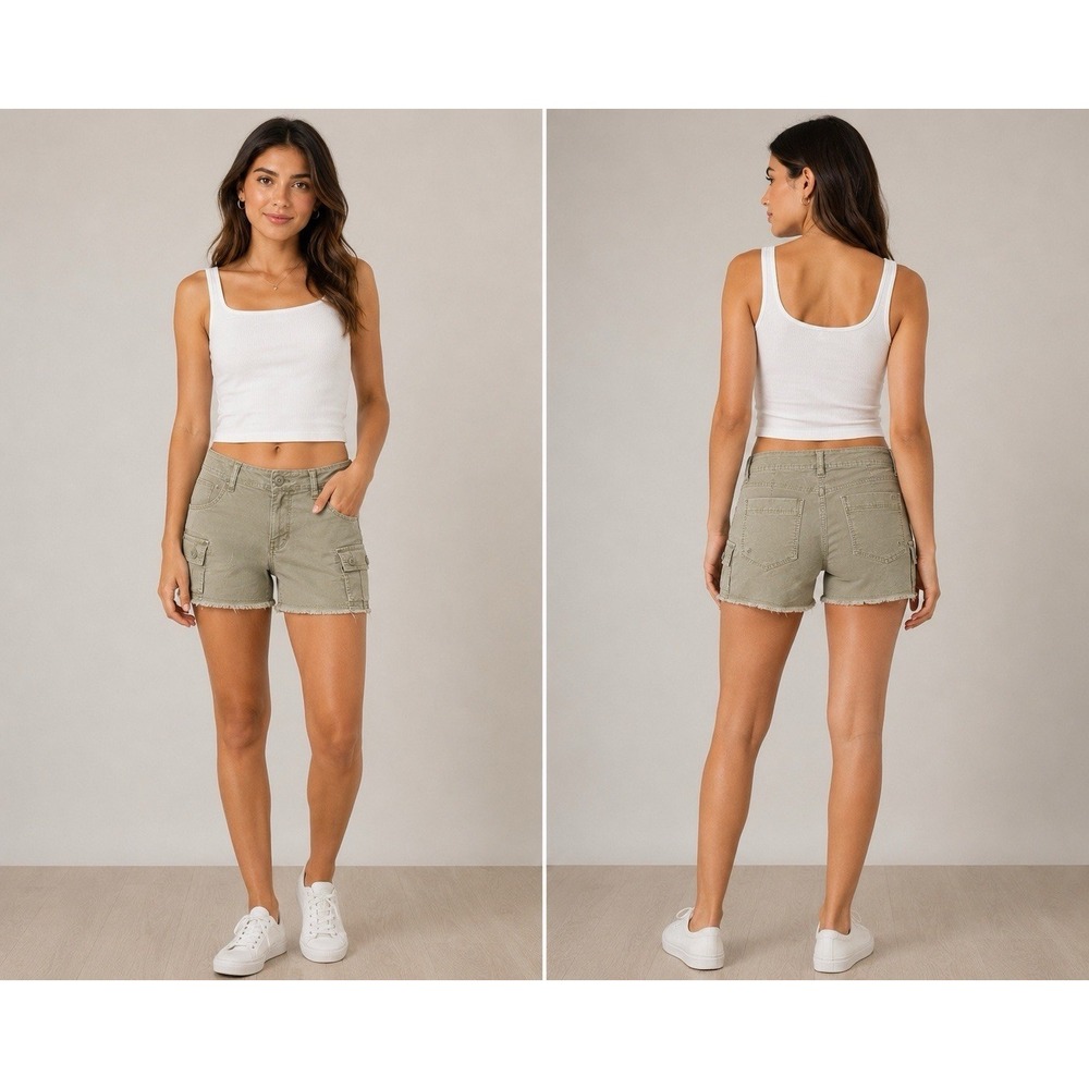 American Eagle Size 00 Green Cut Off Cargo Shorts 90s Boyfriend Fit Y2K Grunge